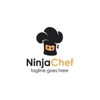 ninja capocuoco logo design modello con cappello icona e ninja. Perfetto per attività commerciale, azienda, ristorante, mobile, app, eccetera vettore