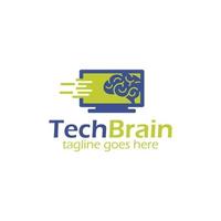 Tech cervello logo design modello con cervello icona e il computer portatile. Perfetto per attività commerciale, azienda, mobile, app, eccetera. vettore