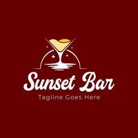 tramonto bar logo design modello con bicchiere cocktail e tramonto. Perfetto per attività commerciale, azienda, mobile, app, ristorante, eccetera vettore