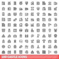 100 castello icone impostare, schema stile vettore