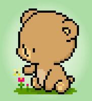 pixel 8 bit orso bruno seduto. risorse di gioco animale nell'illustrazione vettoriale. vettore