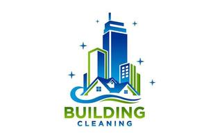 casa edificio pulizia Servizi logo design modello vettore