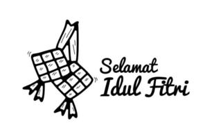 selemat idul Fitri saluto con riso Ketupat ornamento vettore