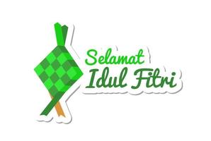 selemat idul Fitri saluto con riso Ketupat ornamento vettore