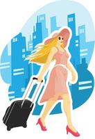 donna turista in viaggio città destinazione fumetto illustrazione disegno vettore
