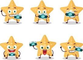 fotografo professione emoticon con giallo stella marina cartone animato personaggio vettore