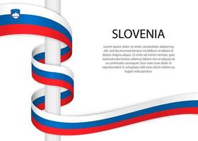 agitando nastro su polo con bandiera di slovenia. modello per indipendente vettore