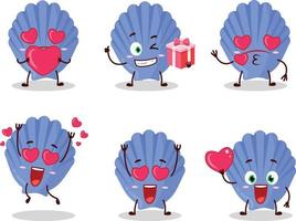 blu conchiglia cartone animato personaggio con amore carino emoticon vettore