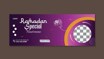 Ramadan speciale cibo Facebook copertina modello nel vettore dimensione 2023.