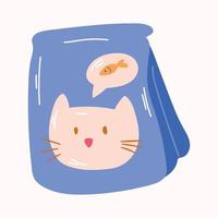 gatto cibo, animale domestico alimentazione pacchi. vettore mano disegnato illustrazione.