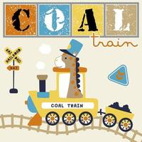 divertente giraffa cartone animato su vapore treno, vettore cartone animato illustrazione