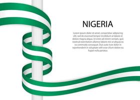 agitando nastro su polo con bandiera di Nigeria. modello per indipendente vettore