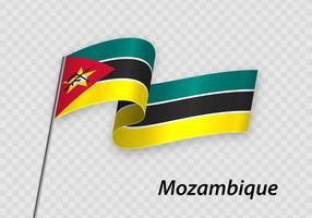 agitando bandiera di mozambico su pennone. modello per indipendenza giorno vettore