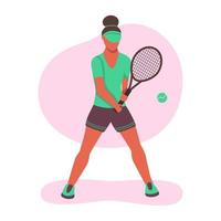 una giovane donna afro che gioca a tennis. un carattere piatto. illustrazione vettoriale. vettore