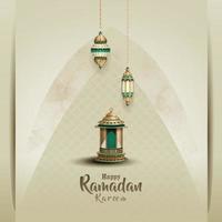islamico saluto Ramadan kareem carta design con bellissimo oro lanterne vettore