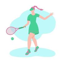 una giovane donna che gioca a tennis. un carattere piatto. illustrazione vettoriale. vettore