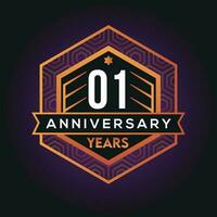 01° anno anniversario celebrazione astratto logo design su vantaggio nero sfondo vettore modello