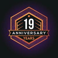 19 anno anniversario celebrazione astratto logo design su vantaggio nero sfondo vettore modello