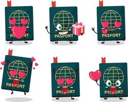 passaporto cartone animato personaggio con amore carino emoticon vettore