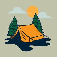 campeggio con paesaggio tenda e albero vettore