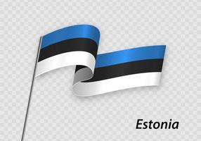 agitando bandiera di Estonia su pennone. modello per indipendenza giorno vettore