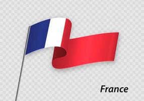 sventolando la bandiera della francia sul pennone. modello per il giorno dell'indipendenza vettore