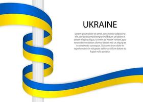 agitando nastro su polo con bandiera di Ucraina. modello per indipendente vettore