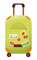 carino viaggio valigia con adesivi. un' i viaggiatori Borsa. bagaglio Borsa. viaggio concetto. cartone animato vettore illustrazione