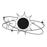 nero sole con orbite e stelle intorno a. astratto simbolo per cosmetici, gioielleria, logo, tatuaggio. lineare stile. esoterico vettore