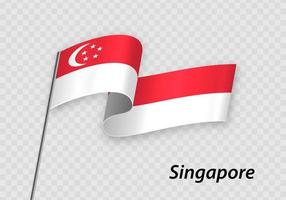 sventolando la bandiera di singapore sul pennone. modello per l'indipendenza vettore