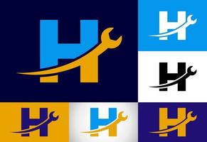 grafico alfabeto h con chiave inglese. logo per meccanico, tecnologia, riparazione servizio , settore automobilistico attività commerciale vettore