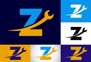 grafico alfabeto z con chiave inglese. logo per meccanico, tecnologia, riparazione servizio , settore automobilistico attività commerciale vettore