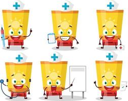 medico professione emoticon con sole bloccare cartone animato personaggio vettore