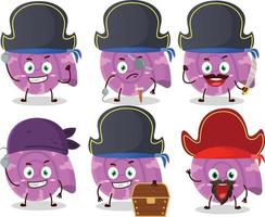 cartone animato personaggio di viola mollusco con vario pirati emoticon vettore