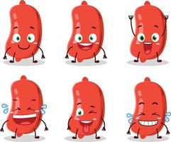 cartone animato personaggio di salsiccia con Sorridi espressione vettore