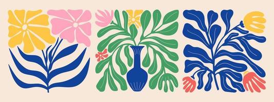 Groovy scarabocchio e astratto biologico pianta forme arte impostare. matisse floreale manifesti nel di moda retrò 60s 70s stile. vettore