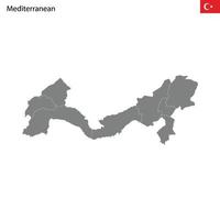 alto qualità carta geografica mediterraneo regione di tacchino, con frontiere vettore