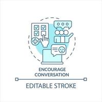 incoraggiare conversazione turchese concetto icona. sociale media Fidanzamento astratto idea magro linea illustrazione. isolato schema disegno. modificabile ictus vettore