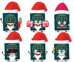 Santa Claus emoticon con passaporto cartone animato personaggio vettore