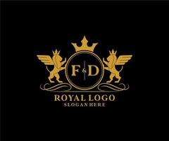 iniziale fd lettera Leone reale lusso stemma araldico logo modello nel vettore arte per ristorante, regalità, boutique, bar, Hotel, araldico, gioielleria, moda e altro vettore illustrazione.