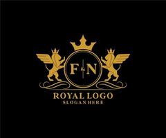 iniziale fn lettera Leone reale lusso stemma araldico logo modello nel vettore arte per ristorante, regalità, boutique, bar, Hotel, araldico, gioielleria, moda e altro vettore illustrazione.