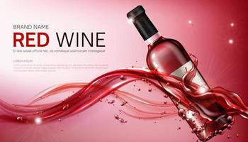 vino bicchiere bottiglie nel fluente rosso liquido realistico