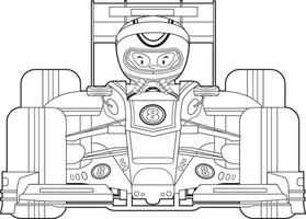 carino cartone animato il motore da corsa autista nel gli sport auto - colorazione nel illustrazione vettore