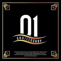 01 anno anniversario logo design bianca d'oro astratto su nero sfondo con d'oro telaio modello illustrazione vettore