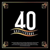 40 anno anniversario logo design bianca d'oro astratto su nero sfondo con d'oro telaio modello illustrazione vettore