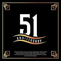 51 anno anniversario logo design bianca d'oro astratto su nero sfondo con d'oro telaio modello illustrazione vettore