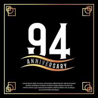 94 anno anniversario logo design bianca d'oro astratto su nero sfondo con d'oro telaio modello illustrazione vettore