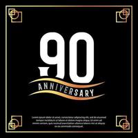 90 anno anniversario logo design bianca d'oro astratto su nero sfondo con d'oro telaio modello illustrazione vettore