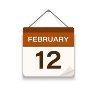 febbraio 12, calendario icona con ombra. giorno, mese. incontro appuntamento volta. evento programma Data. piatto vettore illustrazione.