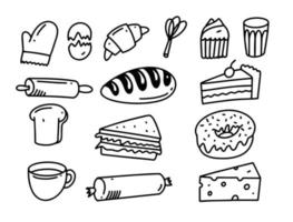 mano disegnato forno e cibo elementi impostare. nero colore segni vettore illustrazione.